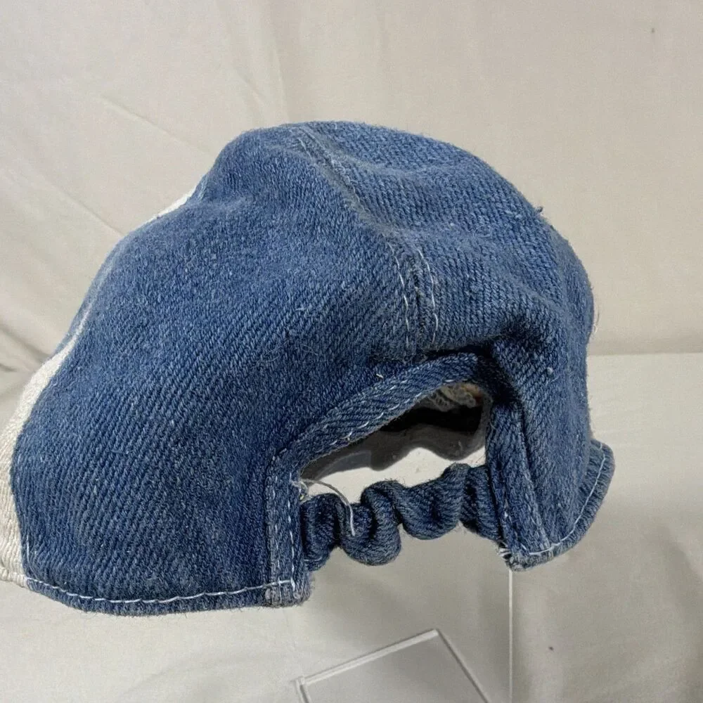 Childrens Blue Denim White Stripe Elastic Back Baseball Hat - Vintage